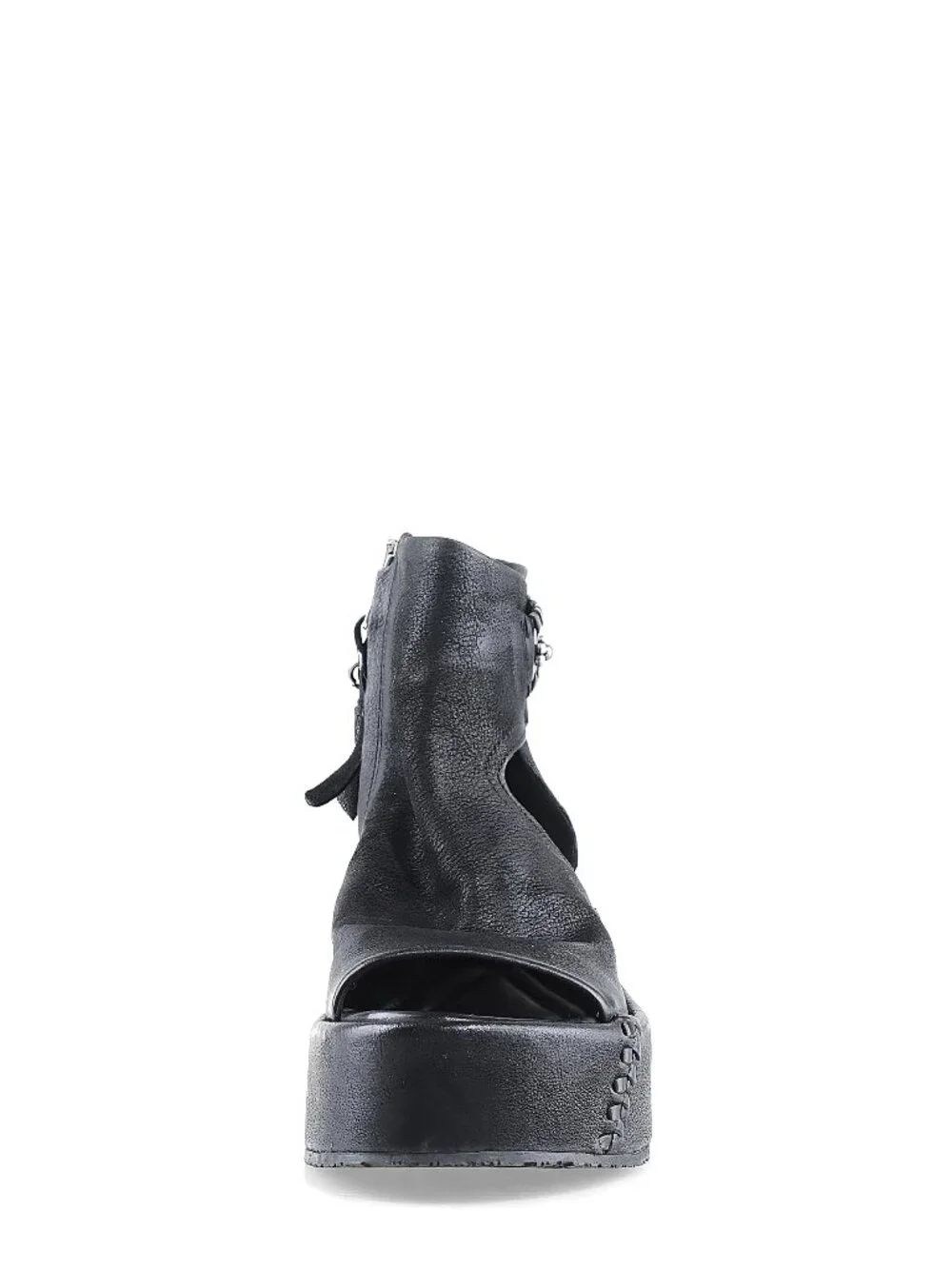 A.S.98 Black Leather Platform Ankle Boot